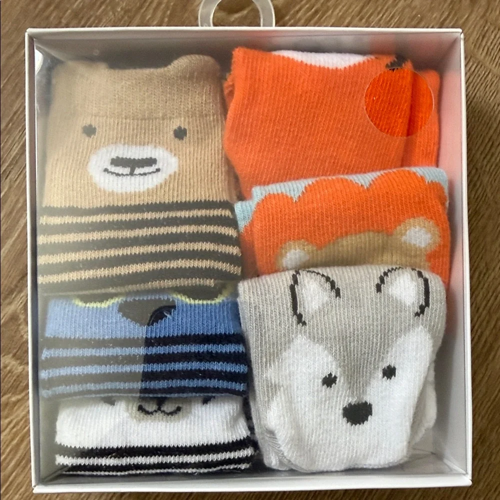 Little Me Kids Animal Crew Socks - Orange, Beige, Blue, White, Size 0-12 months